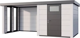 Telluria Classico 2424 Gerätehaus inkl. Anbau 2.84m links weiß/grau