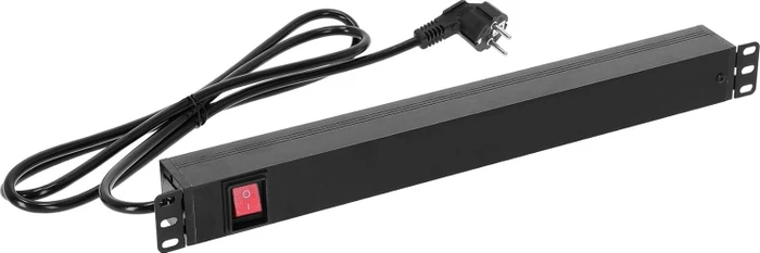 Adam Hall 19" Stromverteiler RACK PDU 8S mit Schalter, 1HE, 8-fach, 250V, schwarz, 1.8m