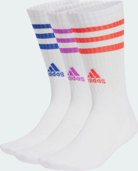 adidas 3-Streifen Cushioned Crew Socken white/semi lucid blue/purple burst/bright red, 3 Paare
