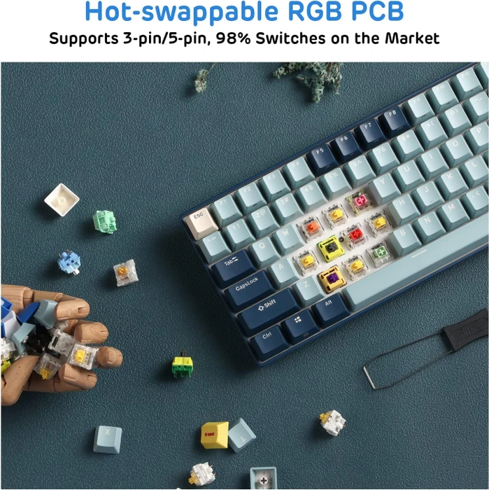 RK Royal Kludge RK96 96% Wireless, Forest Blue Limited Edition, LEDs RGB, hot-swap, RK YELLOW, USB/Bluetooth, US