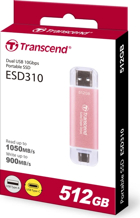 Transcend ESD310P 512GB Pink, USB-A + USB-C, USB 3.2 Gen 2×1
