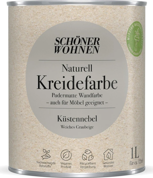 Schöner Wohnen Naturell Kreidefarbe innen naturell küstennebel weiches graubeige, 1l