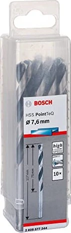 Bosch Professional HSS PointTeQ Spiralbohrer, 7.6x75x117mm, 10 Stück