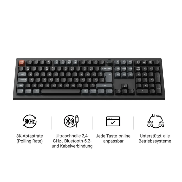 Keychron V6 Ultra 8K Wireless, schwarz, LEDs RGB, hot-swap, Keychron Silk POM RED, USB/Bluetooth, DE