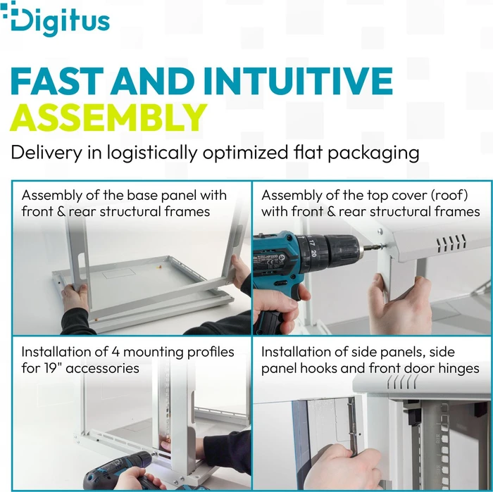Digitus Dynamic-N Serie 19" Wandgehäuse 7HE, unmontiert, Sicherheitsglastür, IP2X, RAL 7035, 450mm tief