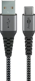 Wentronic USB-C auf USB-A Textilkabel mit Metallsteckern 0.5m grau/silber