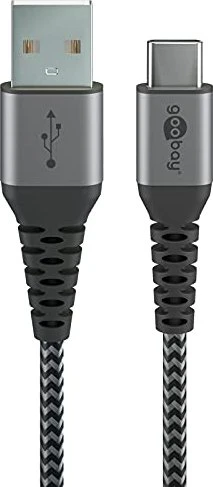 Wentronic USB-C auf USB-A Textilkabel mit Metallsteckern 0.5m grau/silber
