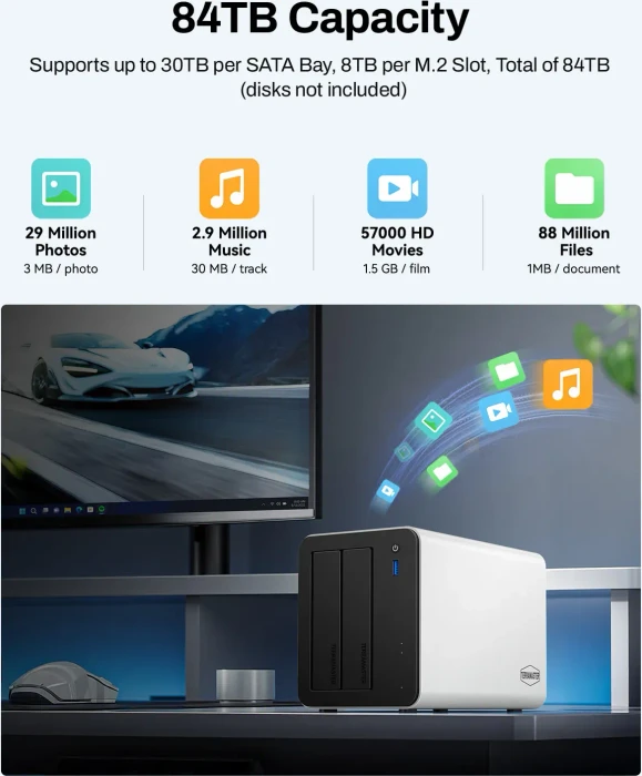 TerraMaster F2-425 Plus, Intel N95, 8GB RAM, 2x RJ-45 5GBase-T, 3x USB-A 3.1