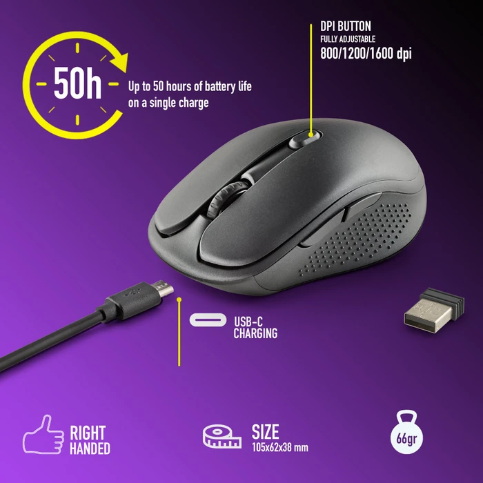 NGS Evo Rust Black Wireless Rechargeable Silent Mouse schwarz, USB