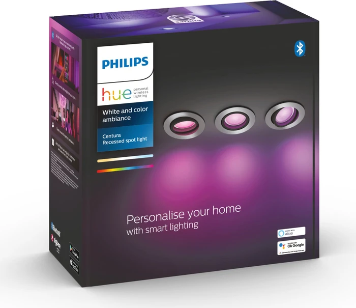 Philips Hue White and Color Ambiance Centura Einbauleuchte rund silber, 3 Stück