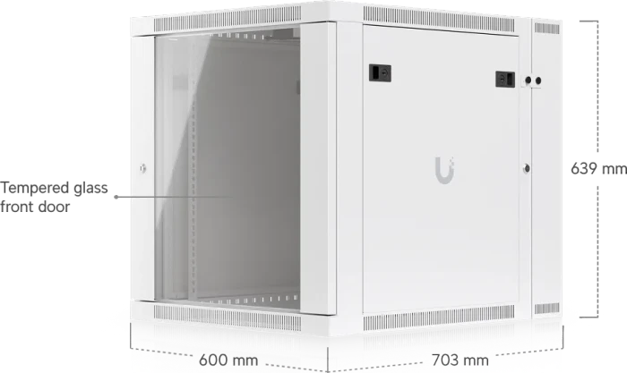 Ubiquiti 12U Rack Cabinet, 19" Wandgehäuse 12HE, Glastür, weiß, 703mm tief
