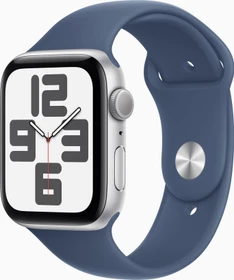 Apple Watch SE (2022) (GPS) 44mm silber mit Sportarmband S/M Denim