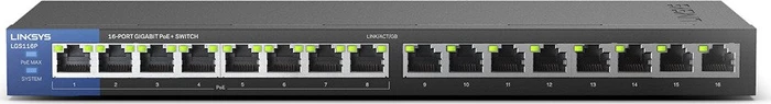 Linksys LGS100 Desktop Gigabit Switch, 16x RJ-45, 80W PoE+