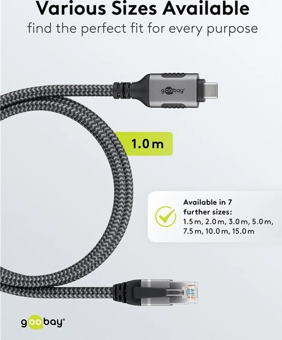 goobay CAT6 U/FTP 2m Ethernet-Kabel LAN-Adapter, RJ-45, USB-C 3.0 [Stecker]