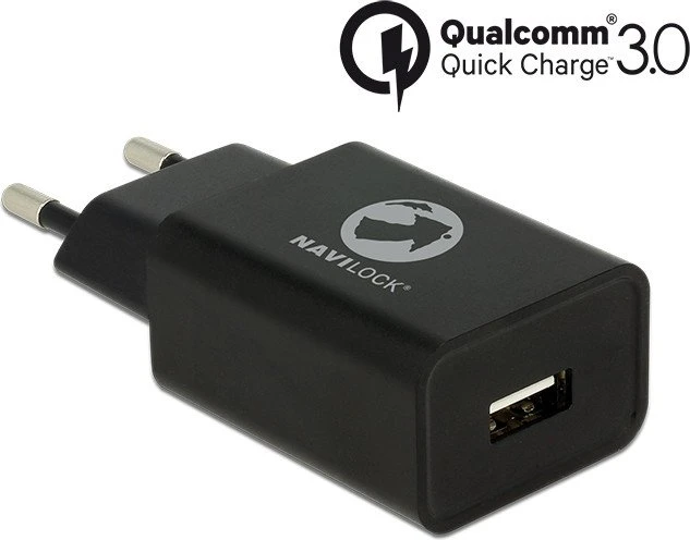 Navilock USB-Ladegerät 1x USB-A Qualcomm Quick Charge 3.0 schwarz
