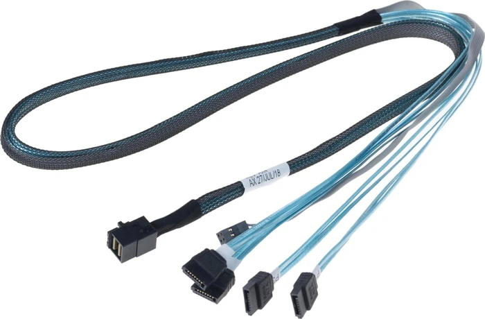 LSI mini SAS HD x4 [SFF-8643] auf 4x SATA Kabel mit Seitenband, 1m