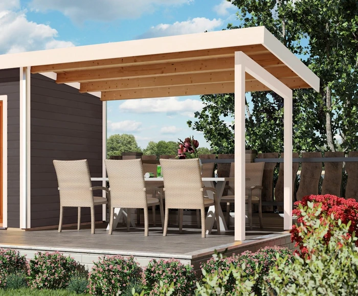 Karibu Seitendach 300x239cm für Gartenhaus Skrollan elfenbeinweiß