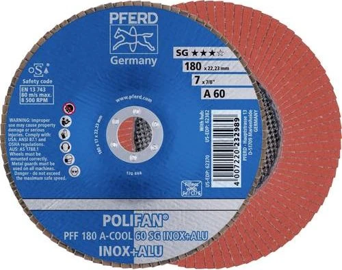 Pferd PFF 180 A-COOL 60 SG INOX+ALU POLIFAN Fächerschleifscheibe K60, 180x22.23mm, 10 Stück