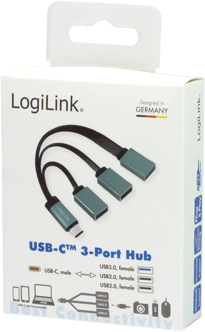LogiLink Kabelpeitsche USB-Hub, 1x USB-A 3.0, 2x USB-A 2.0, USB-C 3.0 [Stecker]