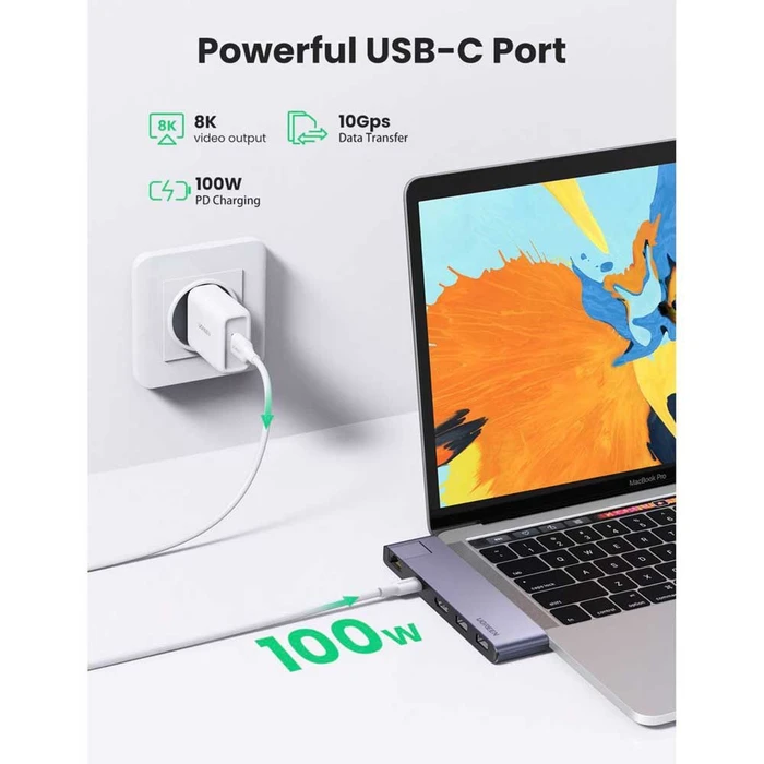 Ugreen 5-in-1 USB-C Hub for MacBook, 2x USB-C 3.1 [Stecker]