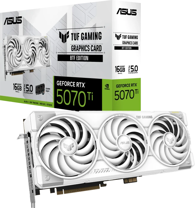 ASUS TUF Gaming GeForce RTX 5070 Ti BTF White Edition, TUF-RTX5070TI-16G-BTF-WHITE, 16GB GDDR7, 2x HDMI, 3x DP