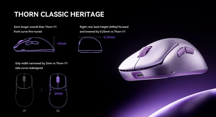 Lamzu Thorn V2 8K Wireless Gaming Mouse violett, USB