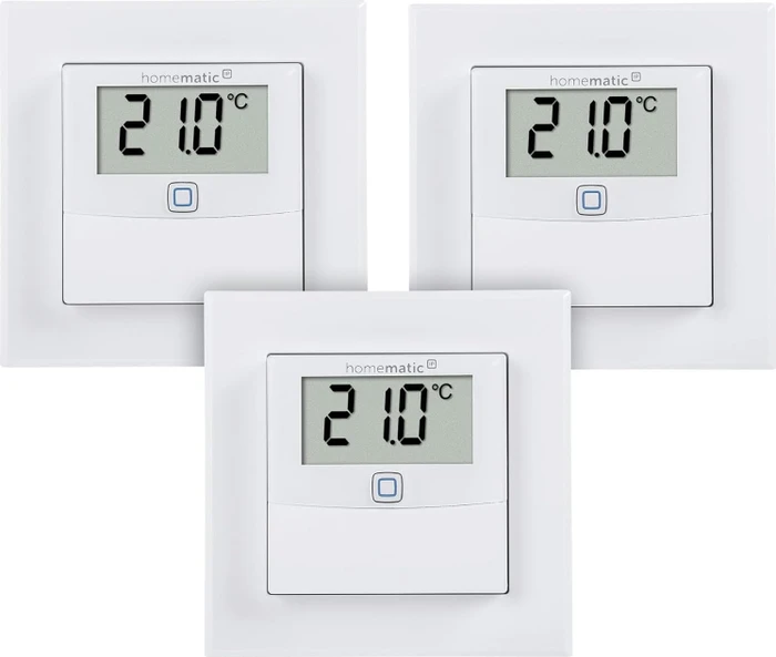 eQ-3 Homematic IP Temperatur- und Luftfeuchtigkeitssensor mit Display, weiß, Temperatur-/Feuchtigkeitssensor, 3er-Pack