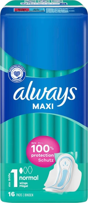 Always Maxi Normal mit Flügeln Größe 1, 16 Stück