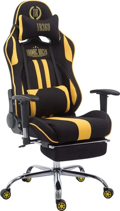 CLP Racing Limit Stoff Gamingstuhl mit Fußstütze, schwarz/gelb