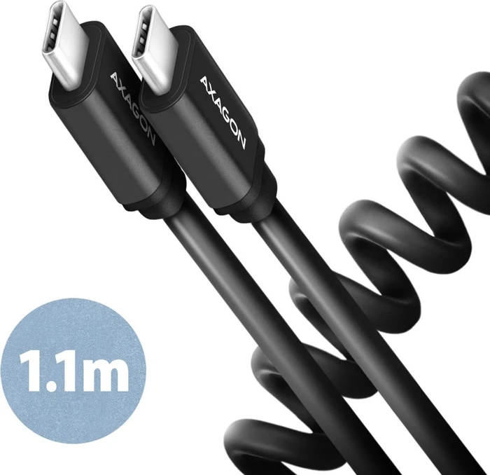 Axagon USB-C Kabel, Twister, USB 2.0, 480Mb/s, 60W PD, USB-C [Stecker] auf USB-C [Stecker], 1.1m