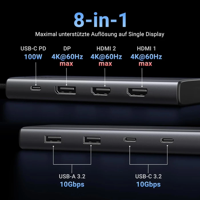 Ugreen Revodok Pro 308 - DisplayPort, USB-C 3.1 [Stecker]