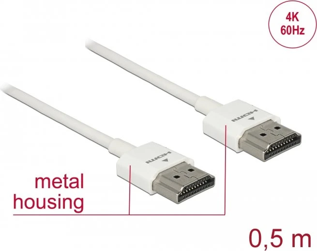 DeLOCK Slim 4K High Speed mit Ethernet HDMI 2.0 Kabel weiß, 0.5m