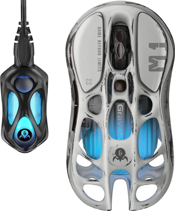 GravaStar Mercury M1 Pro Wireless Gaming Mouse, Battle Worn Edition Silver Mist, USB/Bluetooth