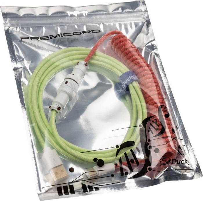 Ducky Premicord Spiralkabel USB-C auf USB-A, Tastaturkabel (Spiral-Textilkabel), 1.8m, Strawberry Frog