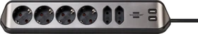 Brennenstuhl estilo Ecksteckdosenleiste, Tischsteckdose, 6-fach, 2x USB-A, 2m, silber/schwarz