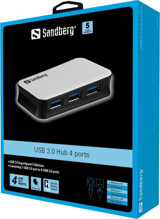 Sandberg USB-Hub, 4x USB-A 3.0, USB 3.0 Micro-B [Buchse]