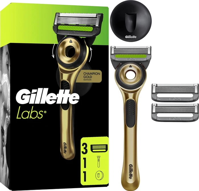 Gillette Labs Champion Gold Edition Rasierer + 3 Wechselklingen + Duschhalterung