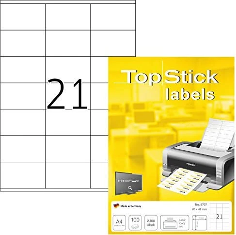 TopStick Etiketten Universal, 70x41mm, weiß, 100 Blatt (2100 Etiketten)