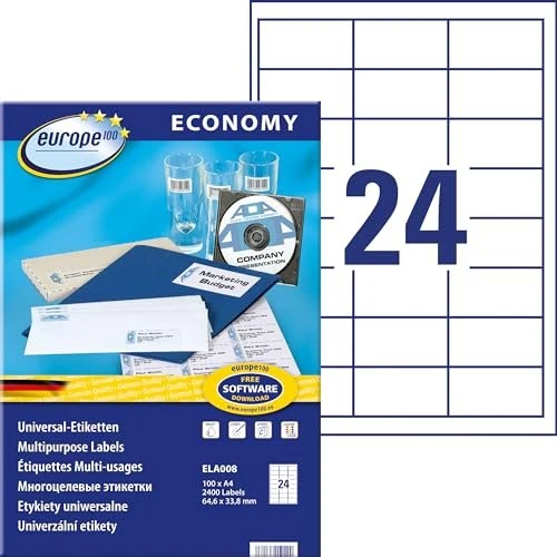 europe100 Etiketten, 64.6x33.8mm, weiß, 100 Blatt (2400 Etiketten)