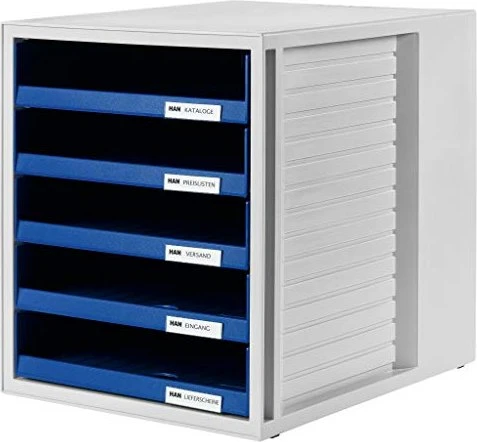 HAN Schrank-Set Schubladenbox, 5 Schubladen, A4, lichtgrau/blau