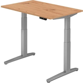 Hammerbacher Ergonomic Aktiv XBHM12 elektrisch höhenverstellbarer Sitz-Steh-Schreibtisch 120x80cm Asteiche/silber