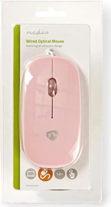 Nedis Wired Optical Mouse, pink, USB