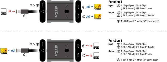 DeLOCK USB-C bidirektionaler 2-auf-1 Switch, USB-C 3.1 [Stecker]