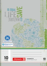 Brunnen Recycling Schulheft, A5, Lineatur 10, grau/grün, 16 Blatt