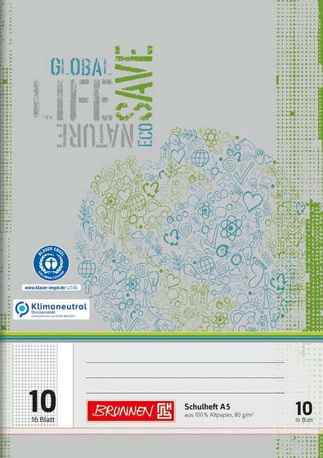 Brunnen Recycling Schulheft, A5, Lineatur 10, grau/grün, 16 Blatt