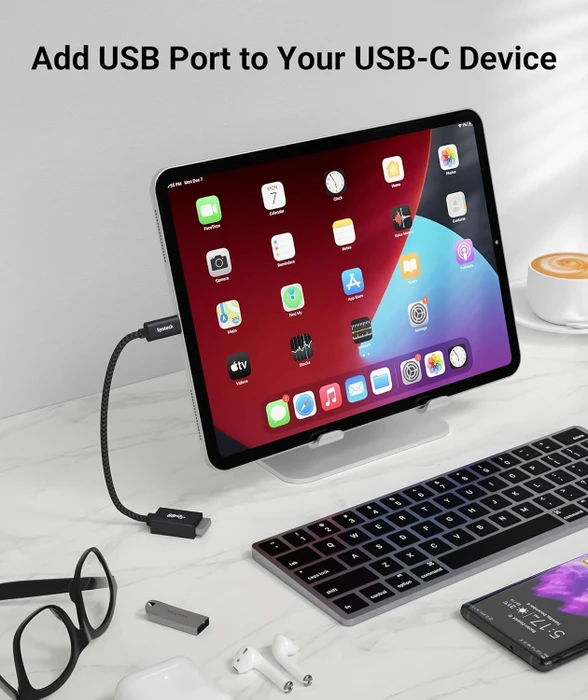 Syntech Adapterkabel, USB 3.1, 10Gb/s, USB-C [Stecker] auf USB-A [Buchse], schwarz, 17cm, 2er-Pack