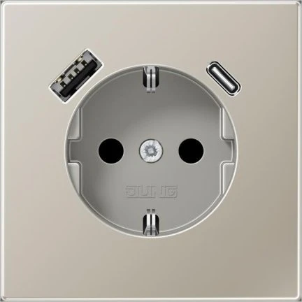 Jung Serie LS SCHUKO-Steckdose mit USB-Ladegerät Safety+, edelstahl