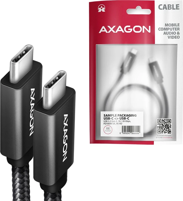 Axagon USB-C Kabel, USB 3.2 Gen2x2, 20Gb/s, 4K60Hz, 100W PD, USB-C [Stecker] auf USB-C [Stecker], 2m