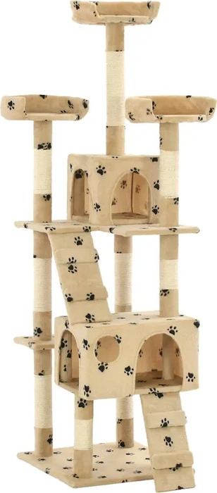 vidaXL Katzen-Kratzbaum mit Sisal-Kratzsäulen, 170cm mit Pfotenaufdruck, beige