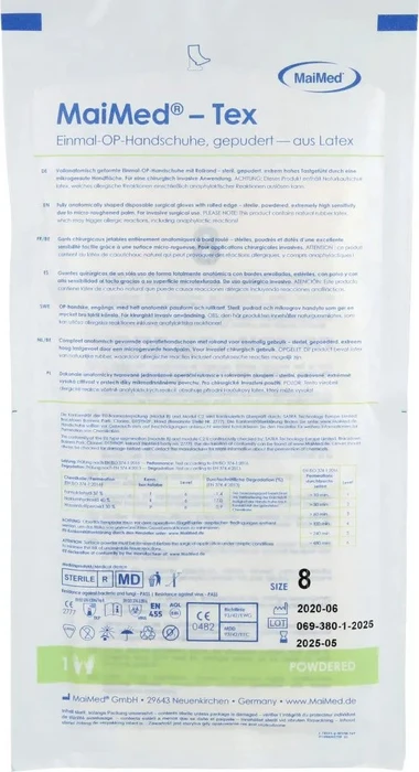 Dr. Junghans Medical OP Latex steril gepudert Nr.8 Einweghandschuhe, 2 Stück